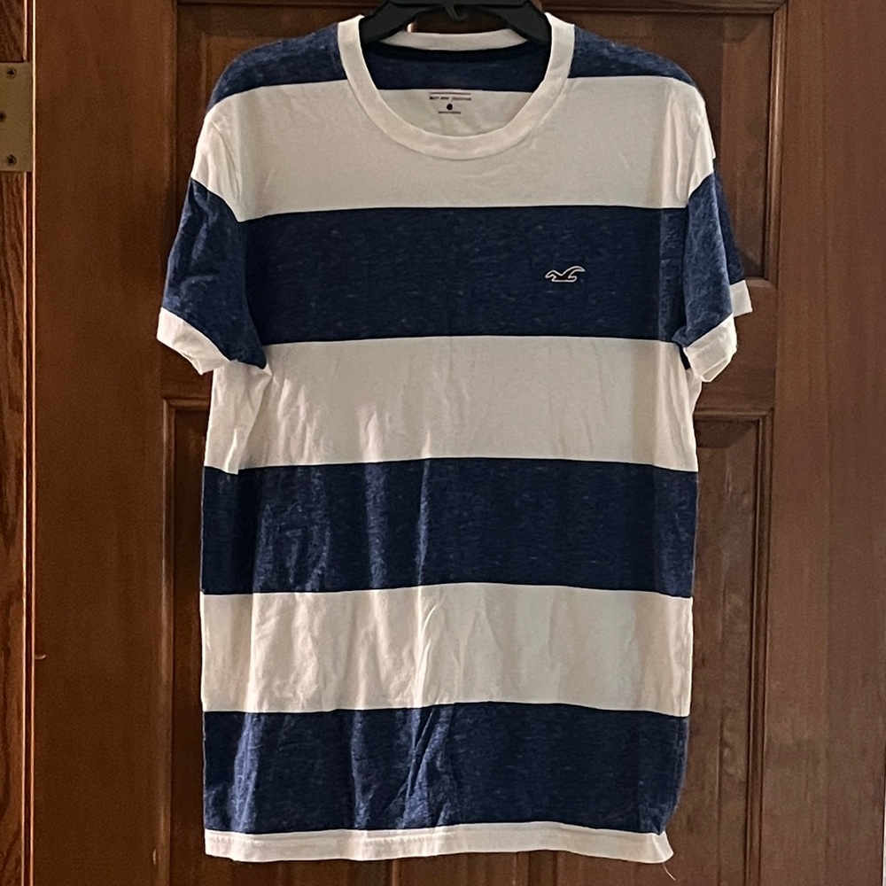 Hollister Navy and White Striped Tee